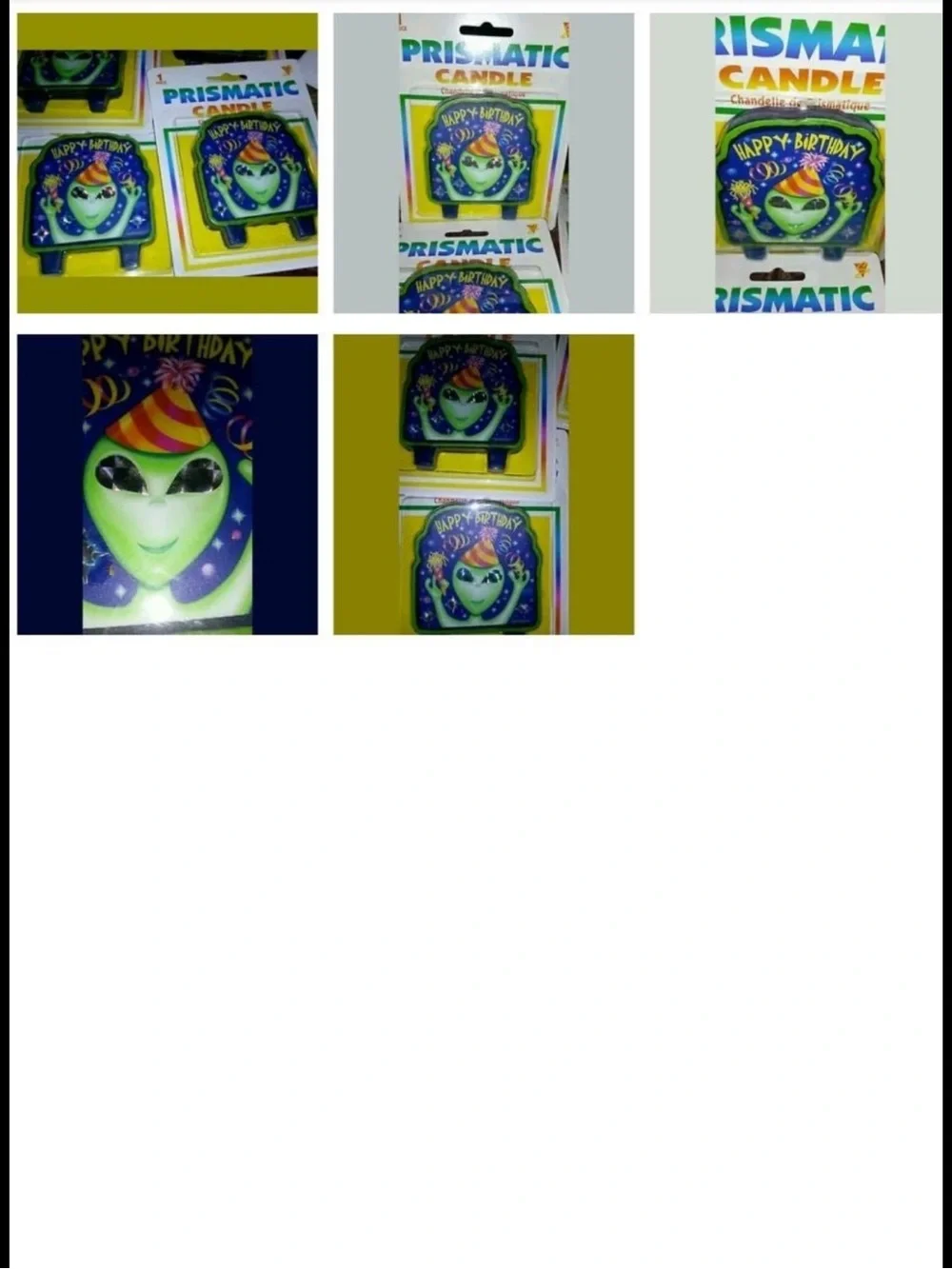 PRISM Prismatic Alien Happy Birthday Candle - Green, Blue, Yellow NEW VINTAGE
